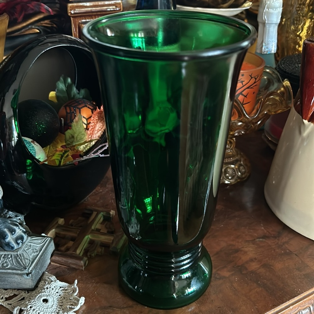 Emerald Green Napco Tall Depression Glass Vase